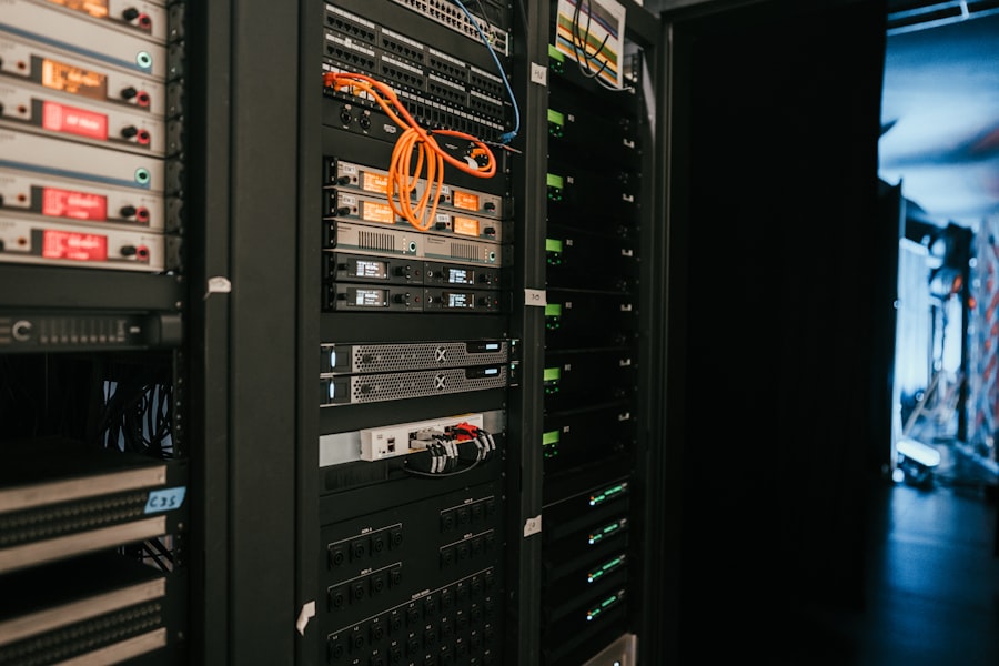 Network rack with patch panels and structured cabling